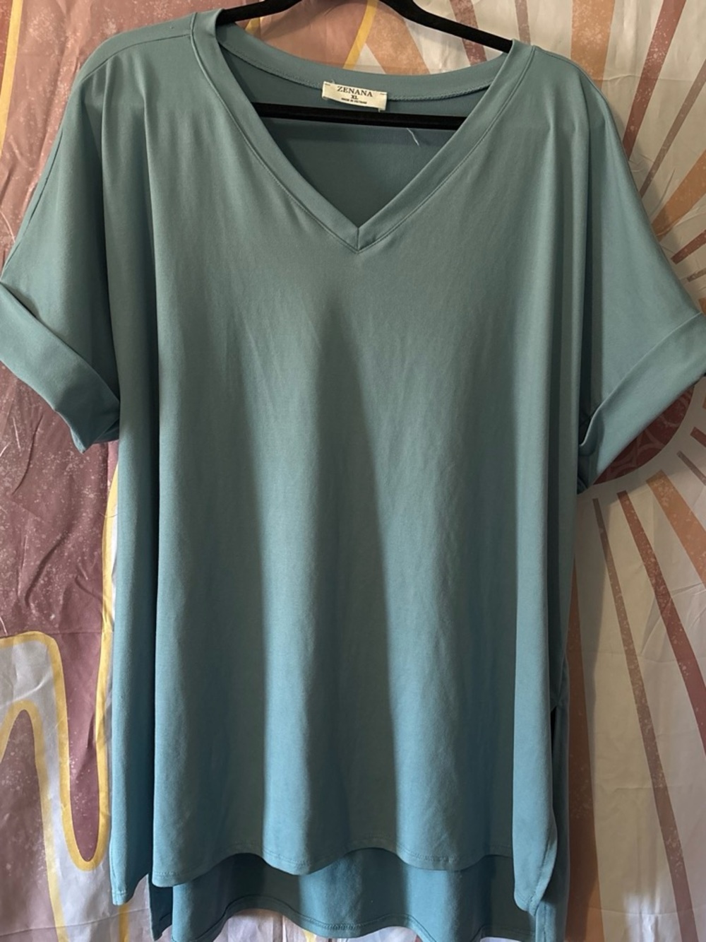 Zenana Outfitters Relaxed V-Neck Tunic in Dusty Sage Blue